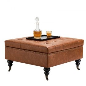 31-34 in Square Leather Ottoman with Storage Coffee Table for Living Room Brown