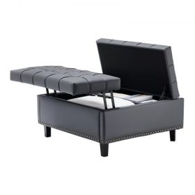 31-34 in Square Leather Ottoman with Storage Coffee Table for Living Room Grey