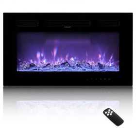 36 inch Electric Fireplace Wall Mounted Recessed with Remote Control 1500W