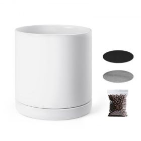 VEVOR 12 in Cylinder Ceramic Planter Pot with Saucer Drainage Holes Home Decor