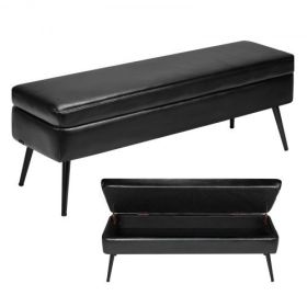 PU Leather Storage Ottoman Bench Shoe Seat with Storage & Metal Legs Black