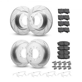 Front and Rear Ceramic Brake Rotors Pads Kit for 2016-2021 Toyota Land Cruiser