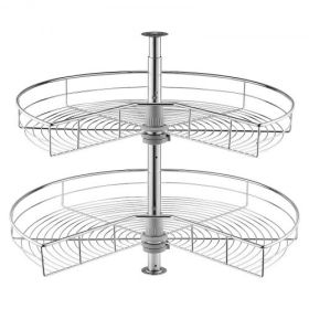 28" 2 Tier Kidney Shaped Chrome Corner Organizer Lazy Susan Cabinet Blind Corner