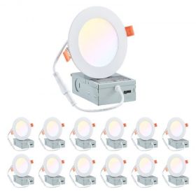 VEVOR 12 Pack 4 Inch 5CCT LED Recessed Ceiling Light with Junction Box 2700K-5000K,Recessed Lighting
