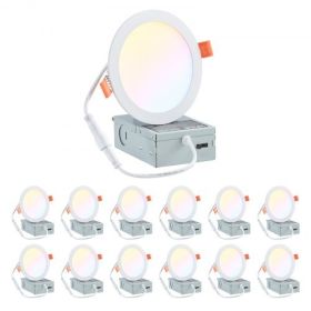 VEVOR 12 Pack 6 Inch 5CCT LED Recessed Ceiling Light with Junction Box 2700K-5000K,Recessed Lighting