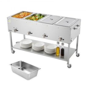 4-Pan Commercial Propane Steam Table Food Warmer with 4 Temp Control Knobs