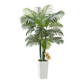 6ft Artificial Areca Palm Tree Fake Plant with White Planter Indoor