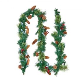 9Ft Christmas Garland with Light String Red Berries Pine Cones and Pine Needles