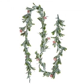 6.6Ft Christmas Garland with Vines Berries Olive Leaves and Light String
