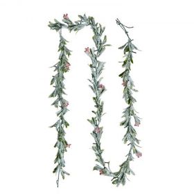 9Ft Christmas Garland with Realistic Vines Berries Olive Leaves and Light String