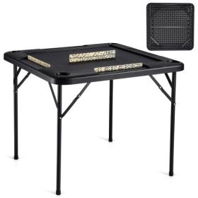 VEVOR Mahjong Table 4 Player Folding Card Table & 4 Cup Holders Chip Trays Black
