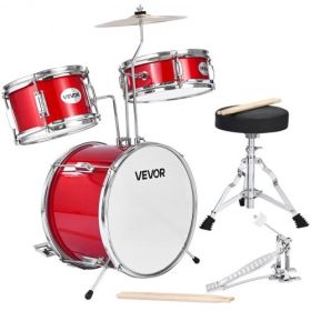 Kids Drum Set 3-Piece Junior Musical Drum Kit with 14 in Bass Drum (Red)