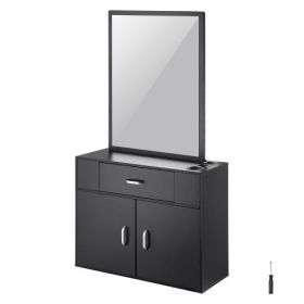 VEVOR Salon Organizer, Wall-Hanging Unit for Hairdressers, Complete with 3 Holders, Mirror, Dual-Door Storage, and Single Drawer, Black