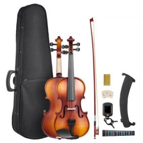Violin 1/2 Size Fiddle Set Solidwood for Beginners with Case Rosin Brown