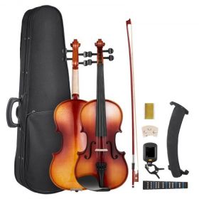 Violin 4/4 Full Size Fiddle Set Solidwood for Beginners Glossy Brown