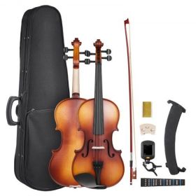 Violin 4/4 Full Size Fiddle Set Solidwood for Beginners Matte Brown