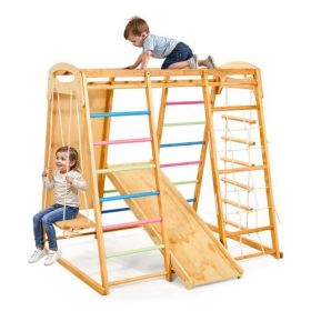 VEVOR Indoor Playground Jungle Gym 7-in-1 Wooden Indoor Playground for Kids