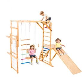 VEVOR Indoor Playground Jungle Gym 8-in-1 Wooden Indoor Playground Playset