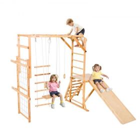 VEVOR Indoor Playground Jungle Gym 8-in-1 Wooden Indoor Playground for Kids