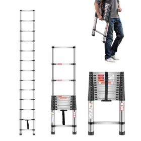 Telescoping Ladder Stainless Steel Extension Step 12.5 ft Portable Ladders