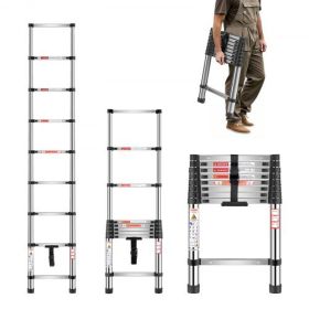 Telescoping Ladder Stainless Steel Extension Step 8.5 ft Portable Ladders