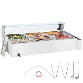 VEVOR 9-Pan Commercial Electric Food Warmer Countertop Buffet 9*8Qt with Glass Shield
