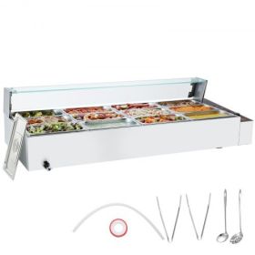 VEVOR Commercial Electric Food Warmer Countertop Buffet 12*8Qt with Glass Shield