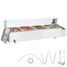 VEVOR 4-Pan Commercial Electric Food Warmer Countertop Buffet 4*12Qt with Glass Shield