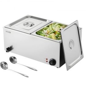 VEVOR Commercial Electric Food Warmer 3-Pan Countertop Buffet 17QT Bain Marie