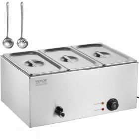 VEVOR Commercial Electric Food Warmer 3-Pan Countertop Buffet 24QT Bain Marie