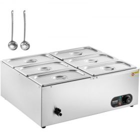 VEVOR 6-Pan Commercial Electric Food Warmer Countertop Buffet 6*8Qt Pan Bain Marie
