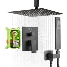 Shower Faucet Set 10" Square Rain Shower Head and Hand Set Matte Black
