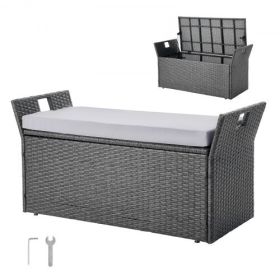 Outdoor Storage Bench PE Rattan 40Gal Deck Box Waterproof Outdoor Seat & Storage