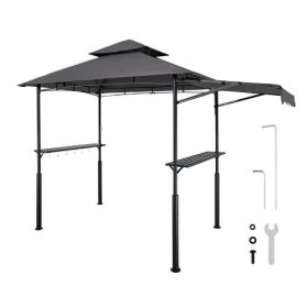 8'x5' Reinforced BBQ Grill Gazebo Canopy with Shelf & Awning Double-Tiered Top