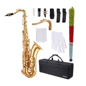 Gold Brass Tenor Saxophone B Flat Sax Beginner Kit with Case Straps Mouthpiece