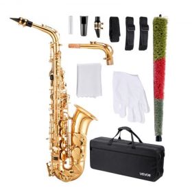 Gold Brass Alto Saxophone Eb E Flat Sax Beginner Kit with Case Straps Mouthpiece