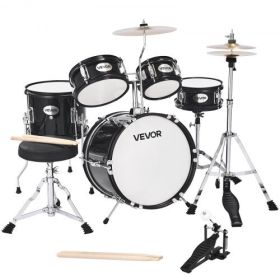 Kids Drum Set 5-Piece Junior Musical Drum Kit with 14 in Bass Drum(Black)
