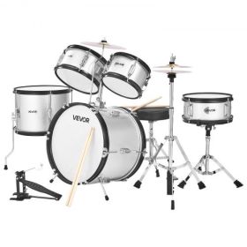 Kids Drum Set 5-Piece Beginner Drum Kit with 16 in Bass Drum (Silver)