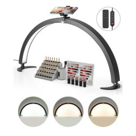 Nail Desk Light 40 W Half Moon Desk Lamp with Phone Holder Adjustable Brightness
