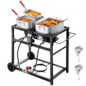 18QTx2 Outdoor Propane Deep Fryer Commercial Cooker Cart with Wheel Two Tank
