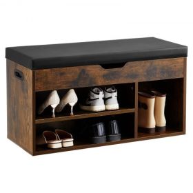 Shoe Bench with Cushion 31.7 x 12.0 x 17.5 Inch 3 Compartments Entryway Storage