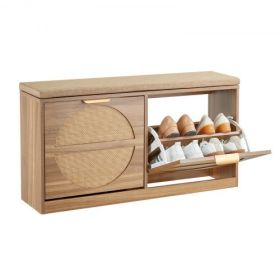 Entryway Shoe Storage Bench 38.9x9.4x19.7 Inch Rattan-Like Rack with Flip Drawer
