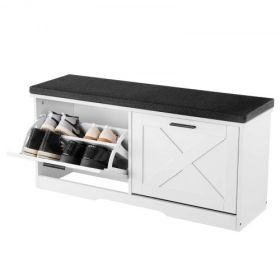 Shoe Rack Bench with Cushioned Seat & Flip Drawers 39.4 x 12.0 x 18.7 Inch
