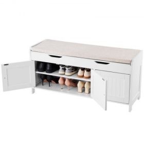 Shoe Bench with Cushion and Adjustable Shelf 41.3x13.8x19.8 Inch 3 Compartments