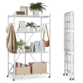 VEVOR Folding Storage Shelf with Wheels 4-Tier No Assembly Organizer Shelf White