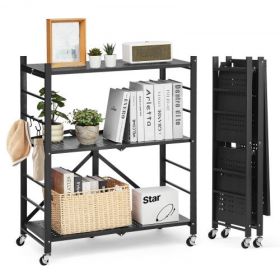 VEVOR 3-Tier Foldable Storage Shelf with Wheels 30 x 13 x 36-inch Metal Shelving