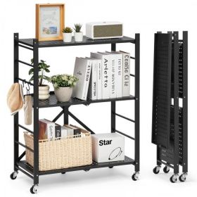 VEVOR 3-Tier Foldable Storage Shelf with Wheels 28 x 13 x 36-inch Metal Shelving