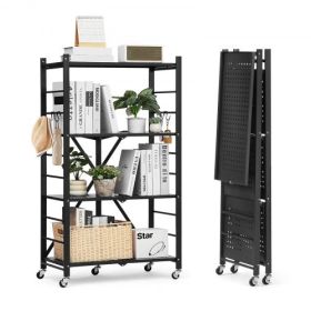 VEVOR 4-Tier Foldable Storage Shelf with Wheels 26 x 13 x 46-inch Metal Shelving