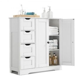 Wooden Bathroom Floor Cabinet Storage 4 Drawers and Adjustable Shelf White