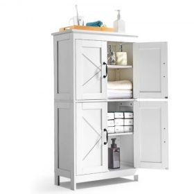 Wooden Bathroom Floor Cabinet Storage Organizer Adjustable Shelf White